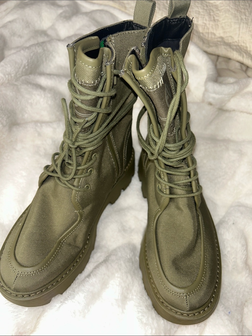 Franco Sarto Olive Green Women's Combat Boots - Lace-Up Moto Style